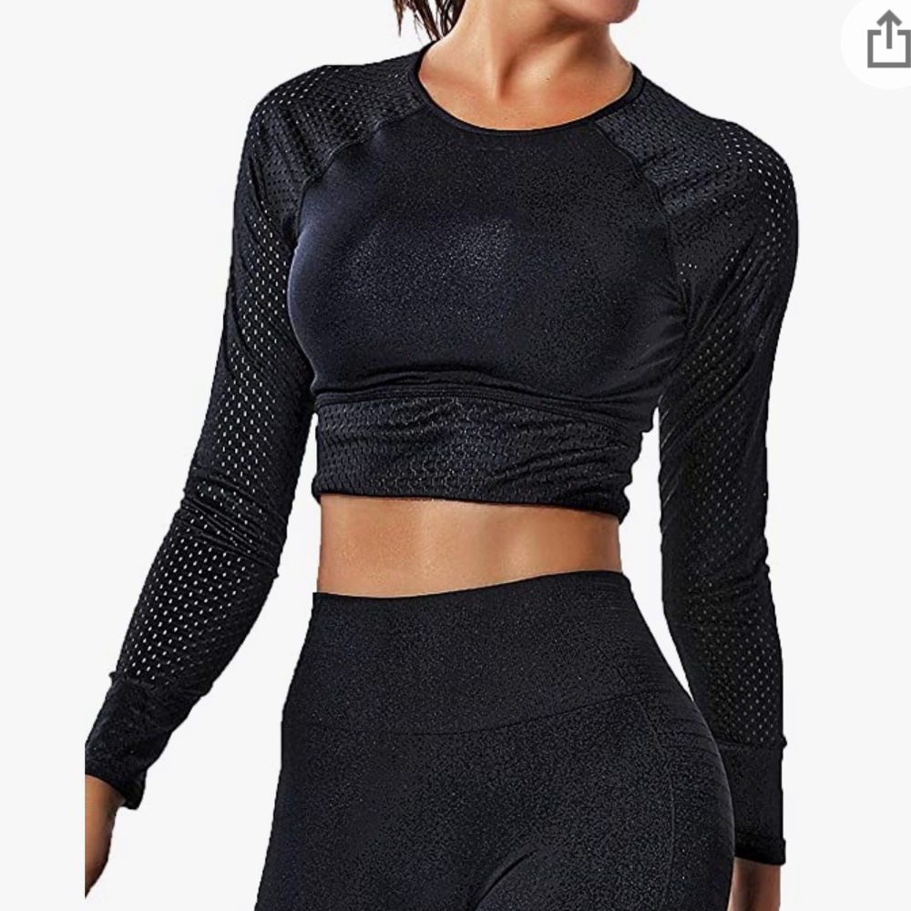 SEASUM Workout Crop Top Seamless Shirt Athletic Long Sleeve Fitness Tight Tee